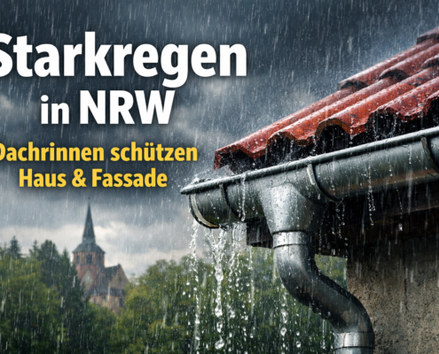 Überlaufende Dachrinne bei Starkregen schützt Haus und Fassade vor Wasserschäden